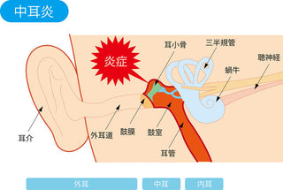 耳の痛みや詰まり感を伴う中耳炎の症状について、耳に手を当てて気にする人物のイメージ写真