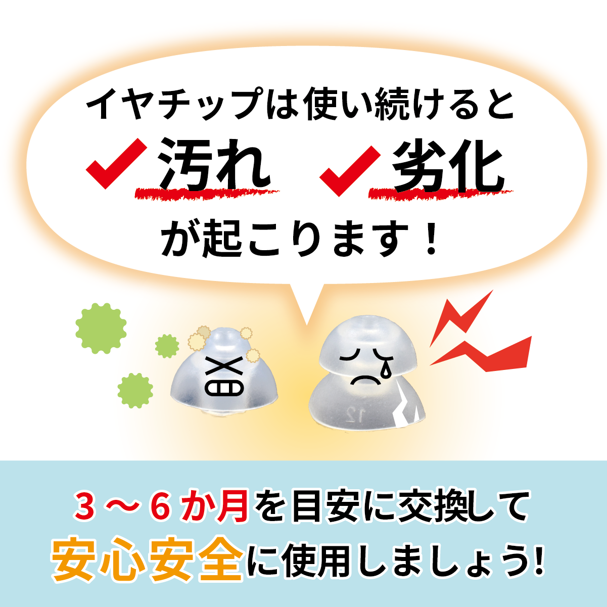 ミミタカラ 交換用 イヤーチップ ｜ UP-6ER6専用 チューブ付き セット［サイズ：S・M・L］【イヤーチップは3～6か月を目安に交換してください】