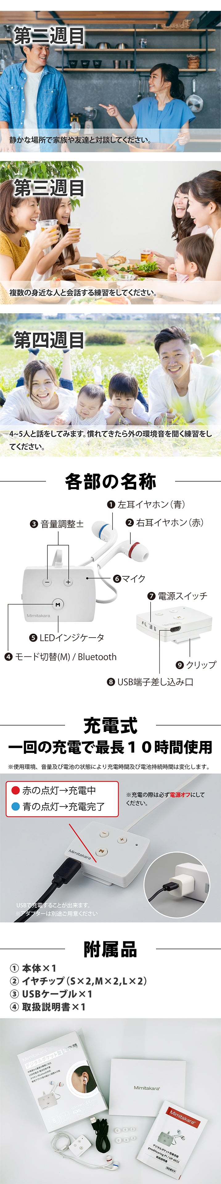 ポケット型集音器 UP-6E52 両耳｜充電式デジタル - ミミタカラ