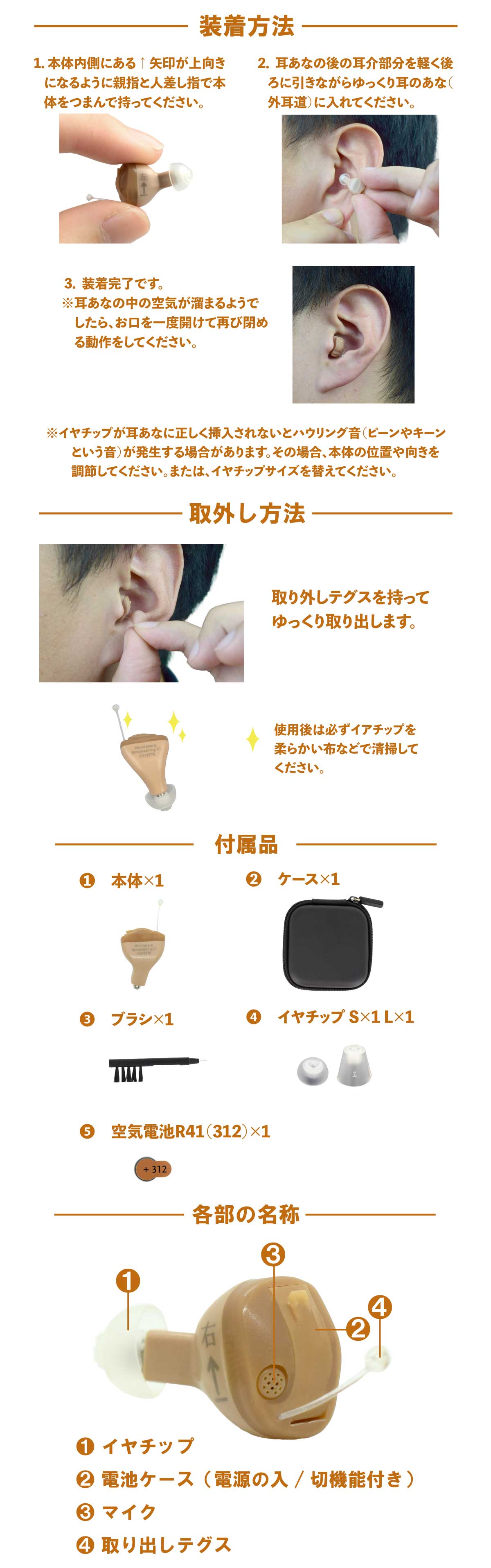 耳穴型集音器 UP-6S44/45 ITC｜電池式デジタル・左右別 - ミミタカラ