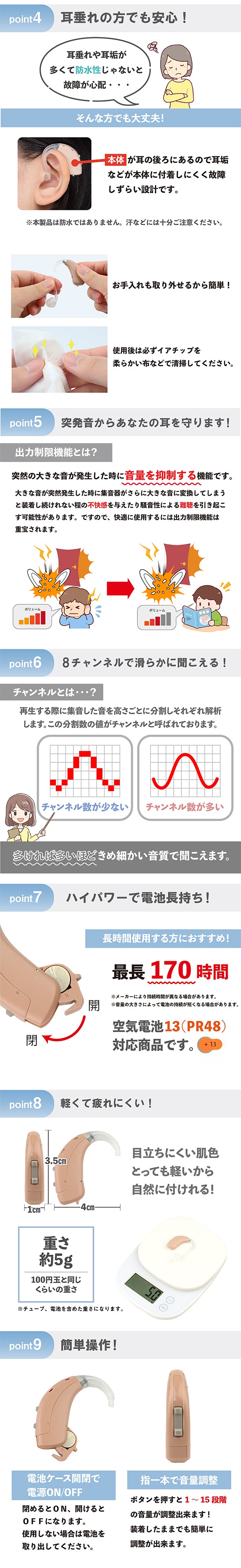 Mimitakara（ミミタカラ）集音器 ーUP-6ER6 ｜電池式デジタルクランド耳かけ型集音器BTE［左右兼用］【適応聴力：軽度・中等度・高度】