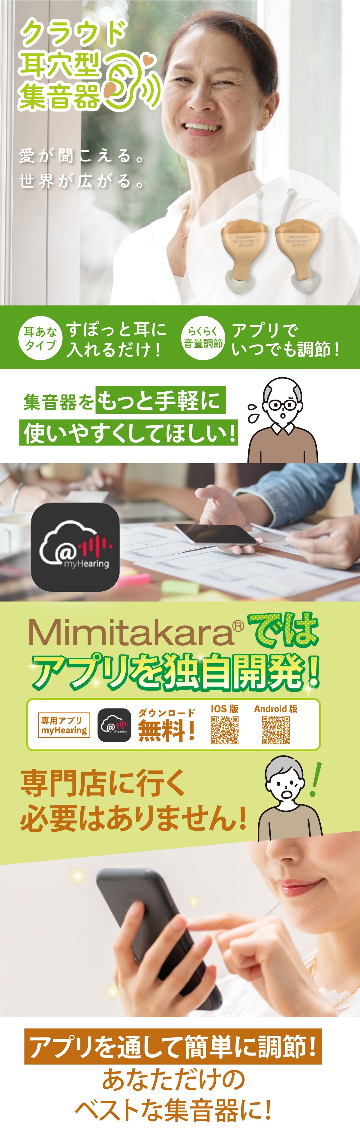 Mimitakara（ミミタカラ）集音器 ー UP-6S44.45 ｜電池式デジタルクランド耳穴型集音器ITC［右耳用・左耳用］【適応聴力：軽度・中等度】